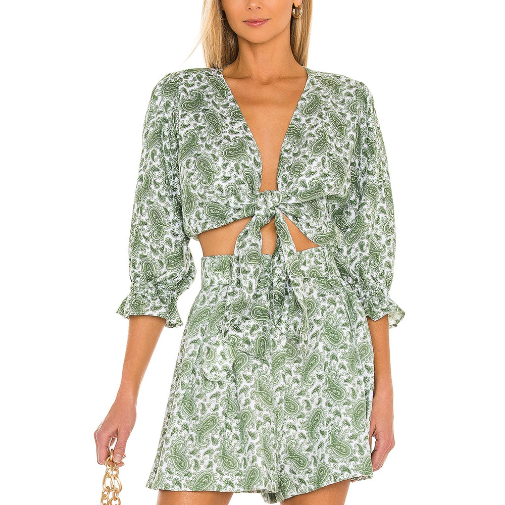 Faithfull The Brand 'Jacinta' Green Linen Top Size XS